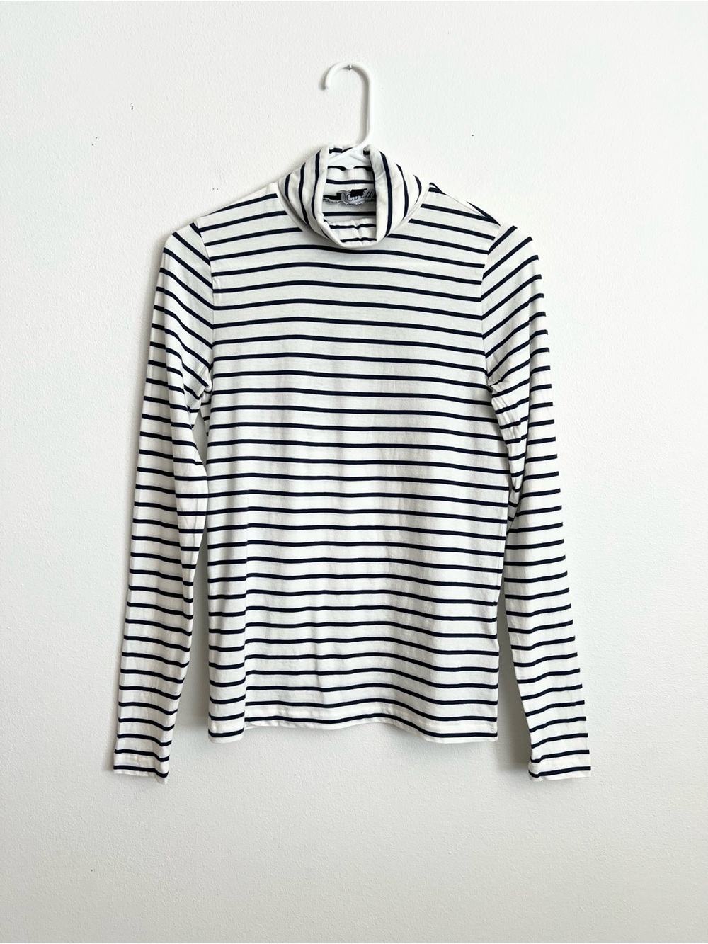 J Crew Navy Stripe Perfect Fit Turtleneck Top Cotton S Nautical Parisian Chic